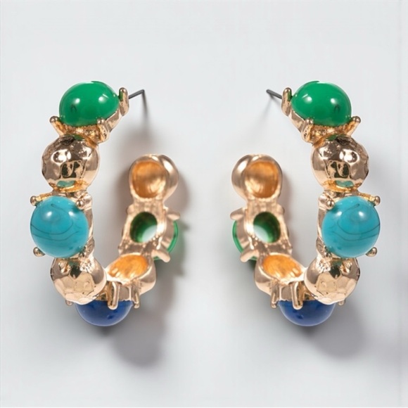 Tuckernuck Jewelry - Tuckernuck Gold & Turquoise Bead Hoop Earrings / NWOT, Never Worn